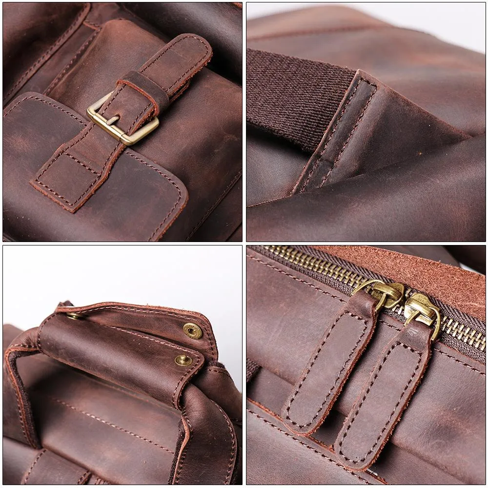 Cool Brown Mens Leather Dark Brown 15" Backpack Travel Backpack College Backpack Computer Backpack for Men