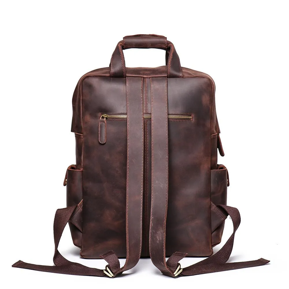 Cool Brown Mens Leather Dark Brown 15" Backpack Travel Backpack College Backpack Computer Backpack for Men