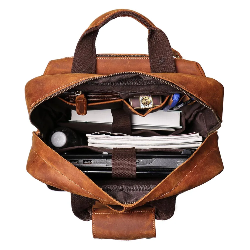 Cool Brown Mens Leather Dark Brown 15" Backpack Travel Backpack College Backpack Computer Backpack for Men