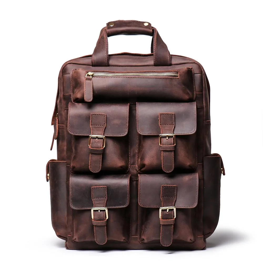 Cool Brown Mens Leather Dark Brown 15" Backpack Travel Backpack College Backpack Computer Backpack for Men