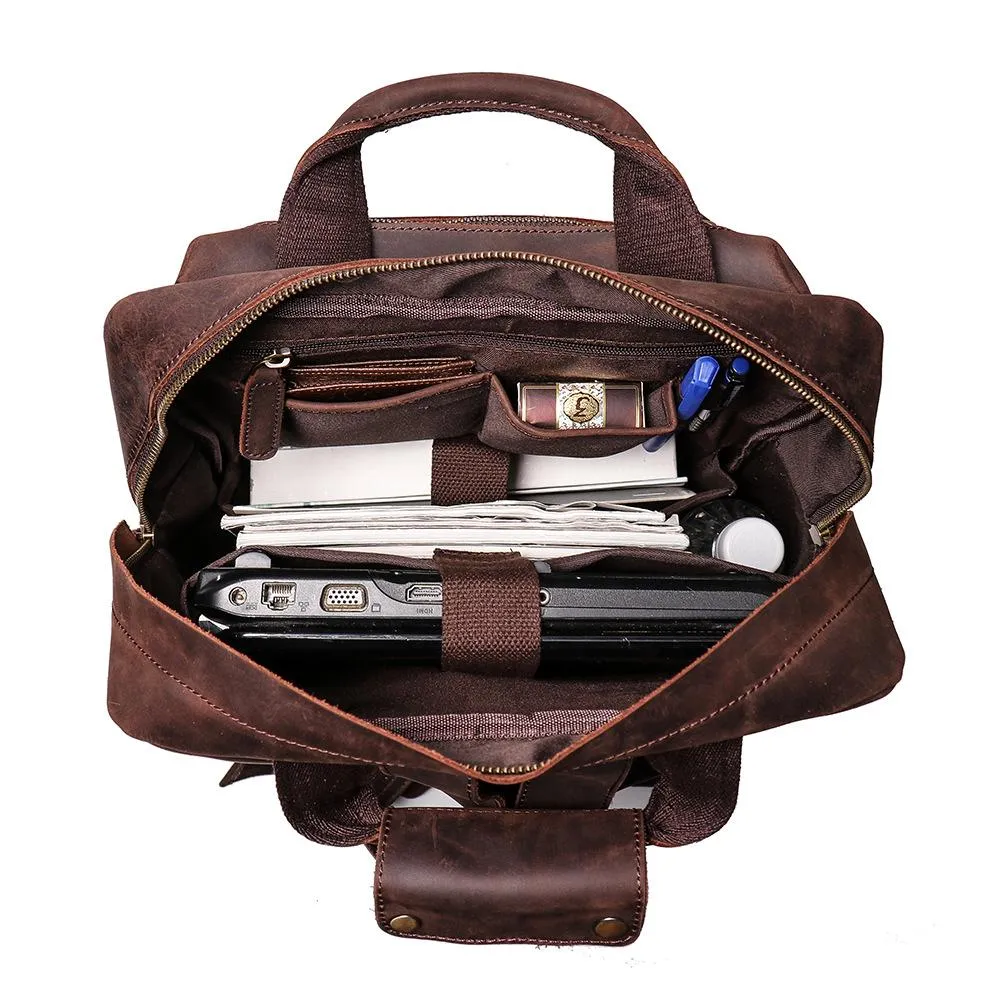 Cool Brown Mens Leather Dark Brown 15" Backpack Travel Backpack College Backpack Computer Backpack for Men