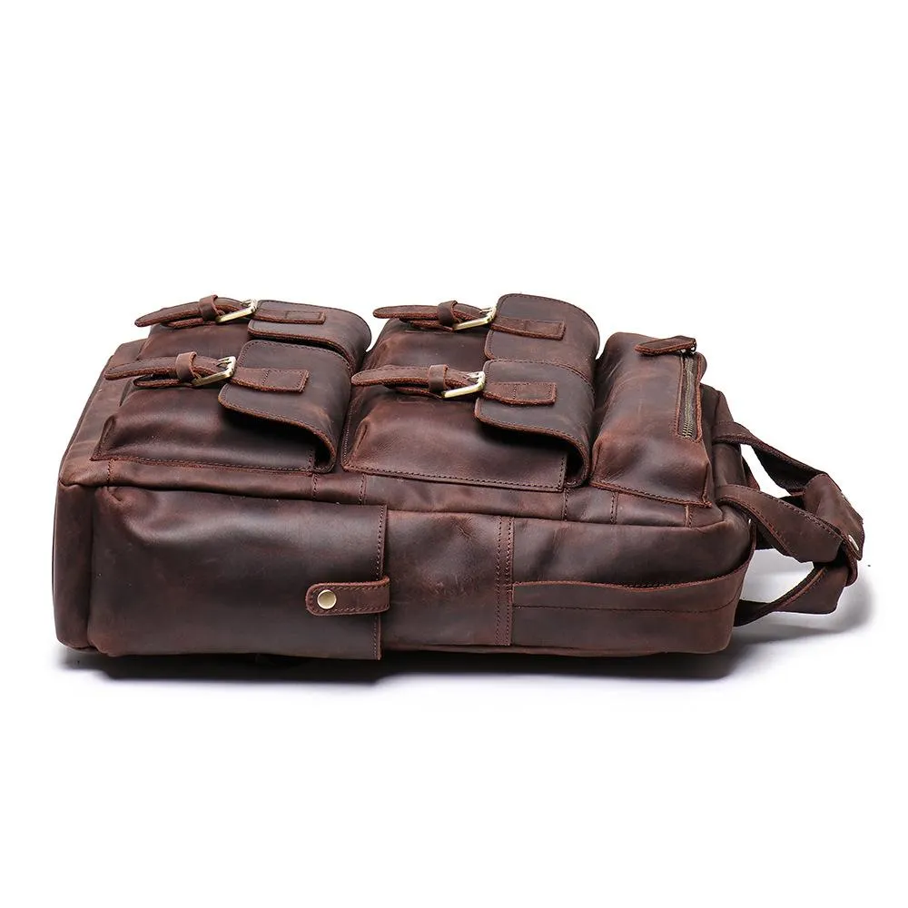 Cool Brown Mens Leather Dark Brown 15" Backpack Travel Backpack College Backpack Computer Backpack for Men