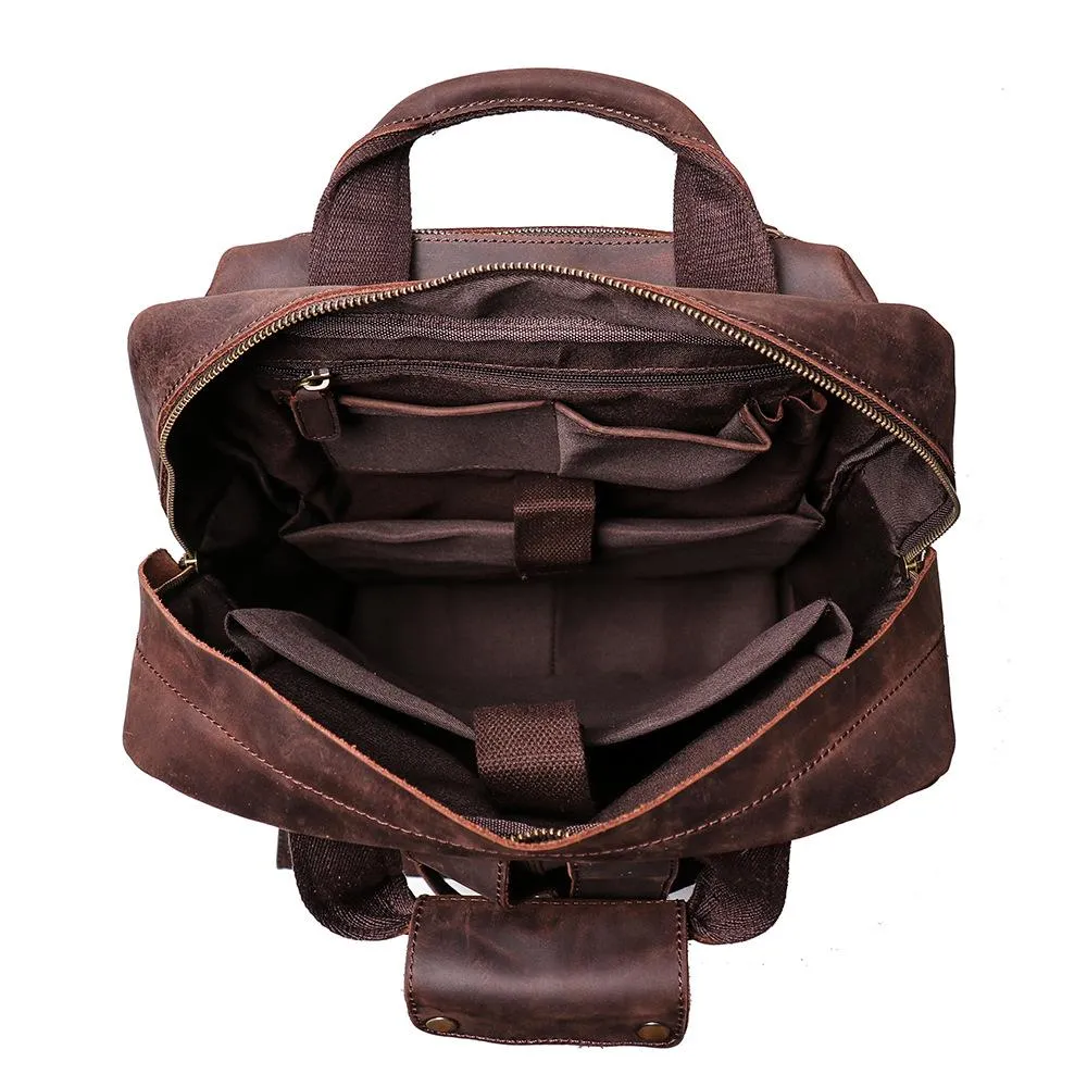 Cool Brown Mens Leather Dark Brown 15" Backpack Travel Backpack College Backpack Computer Backpack for Men