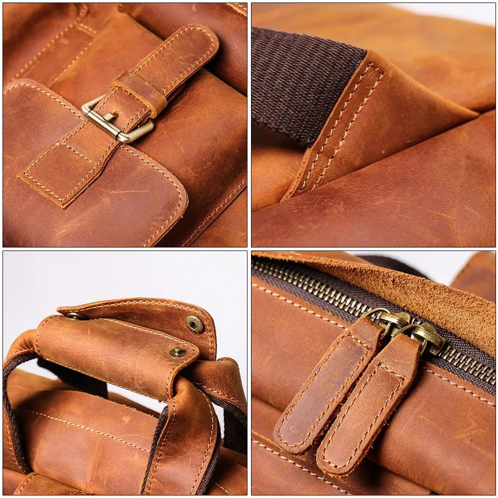 Cool Brown Mens Leather Dark Brown 15" Backpack Travel Backpack College Backpack Computer Backpack for Men