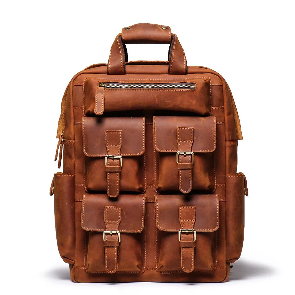 Cool Brown Mens Leather Dark Brown 15" Backpack Travel Backpack College Backpack Computer Backpack for Men
