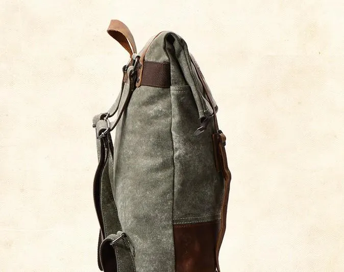 Cool Canvas Leather Gray Travel Bag Mens Backpack Canvas Canvas School Bag for Men