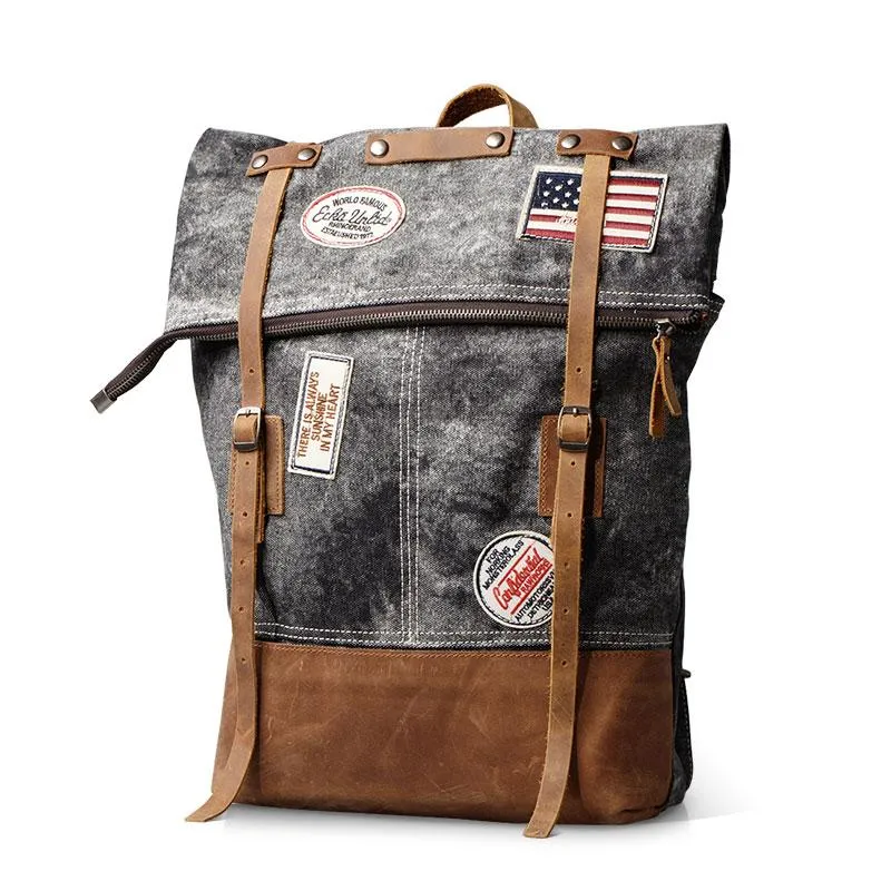 Cool Canvas Leather Gray Travel Bag Mens Backpack Canvas Canvas School Bag for Men