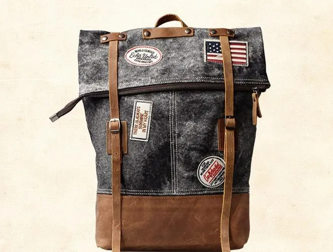 Cool Canvas Leather Gray Travel Bag Mens Backpack Canvas Canvas School Bag for Men