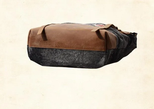 Cool Canvas Leather Gray Travel Bag Mens Backpack Canvas Canvas School Bag for Men