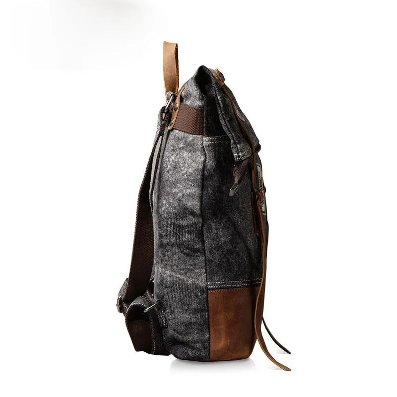 Cool Canvas Leather Gray Travel Bag Mens Backpack Canvas Canvas School Bag for Men