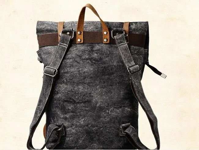 Cool Canvas Leather Gray Travel Bag Mens Backpack Canvas Canvas School Bag for Men