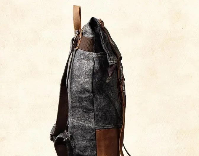 Cool Canvas Leather Gray Travel Bag Mens Backpack Canvas Canvas School Bag for Men