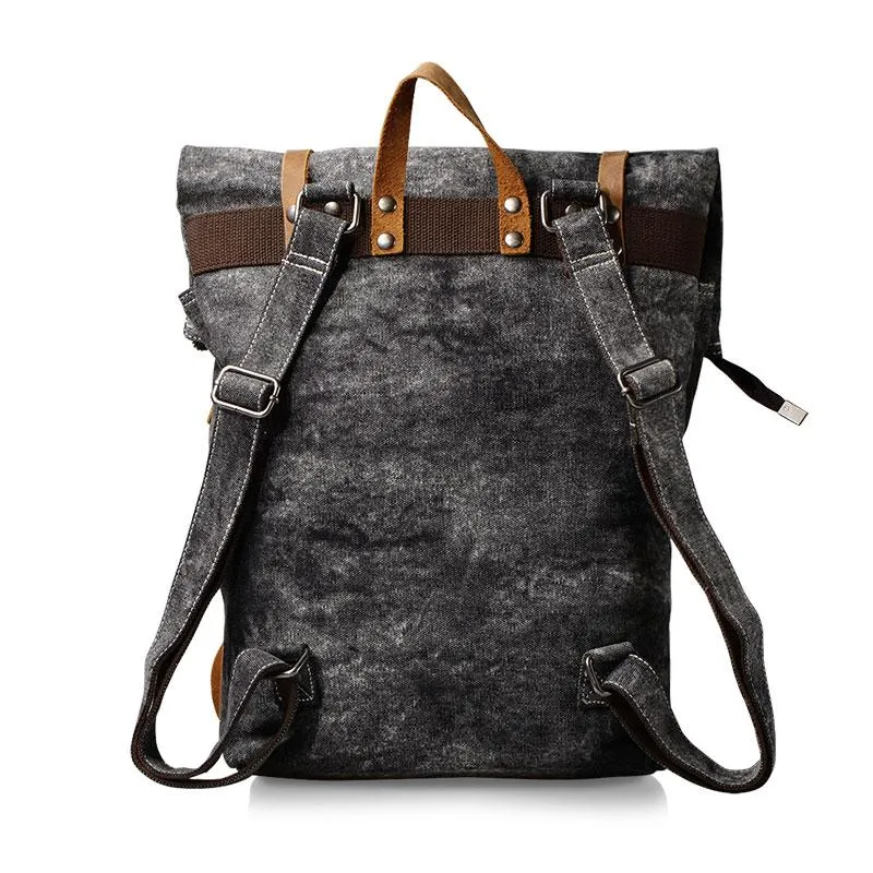 Cool Canvas Leather Gray Travel Bag Mens Backpack Canvas Canvas School Bag for Men