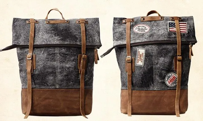 Cool Canvas Leather Gray Travel Bag Mens Backpack Canvas Canvas School Bag for Men