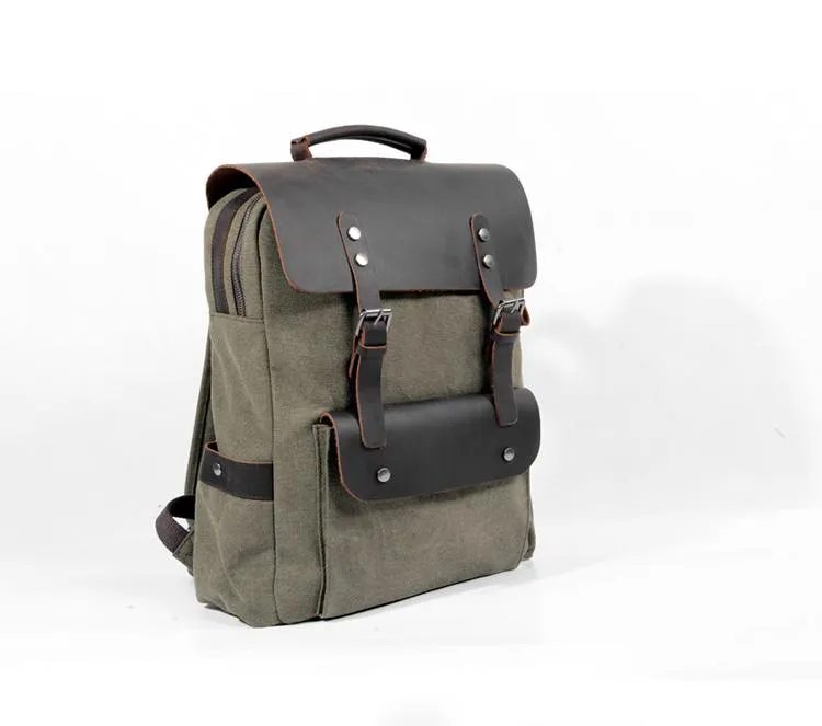 Cool Canvas Leather Mens 15'' College Gray Computer Backpack Travel Backpack for Men
