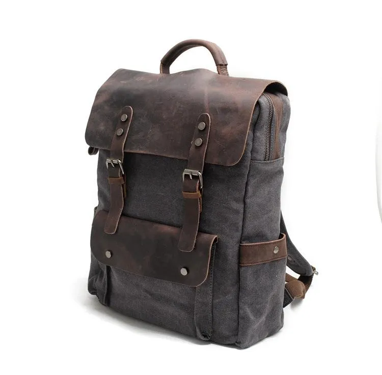 Cool Canvas Leather Mens 15'' College Gray Computer Backpack Travel Backpack for Men