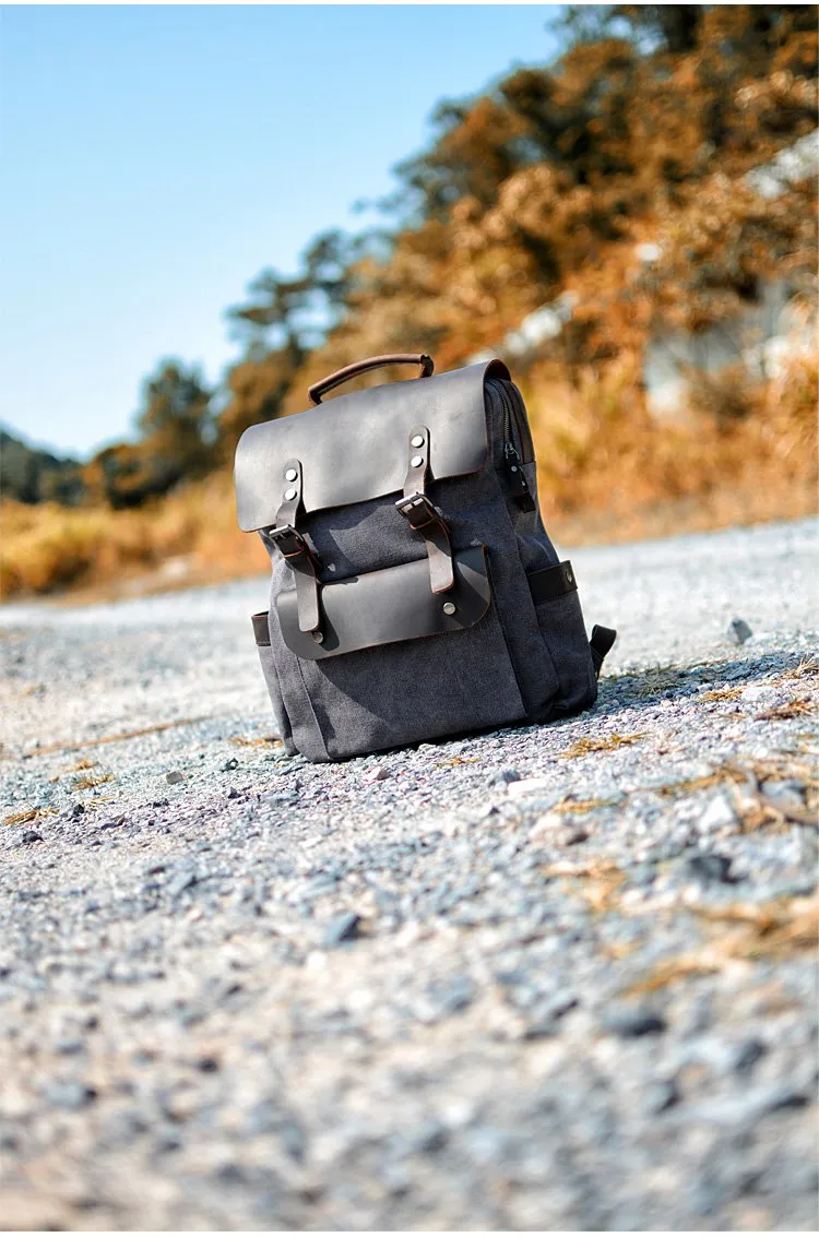Cool Canvas Leather Mens 15'' College Gray Computer Backpack Travel Backpack for Men