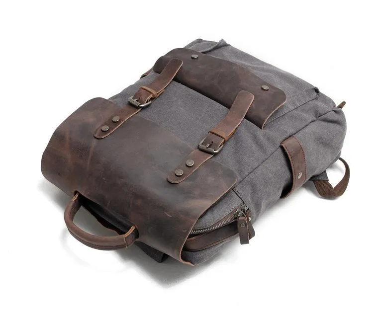 Cool Canvas Leather Mens 15'' College Gray Computer Backpack Travel Backpack for Men