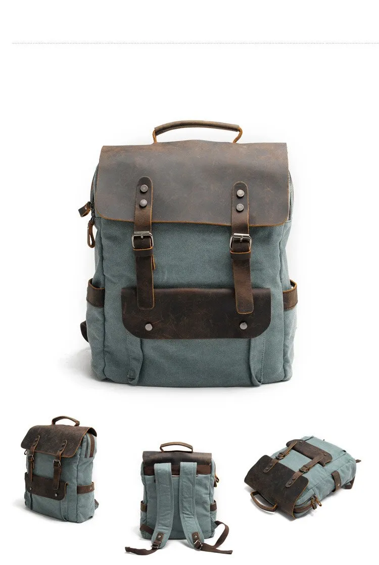 Cool Canvas Leather Mens 15'' College Gray Computer Backpack Travel Backpack for Men