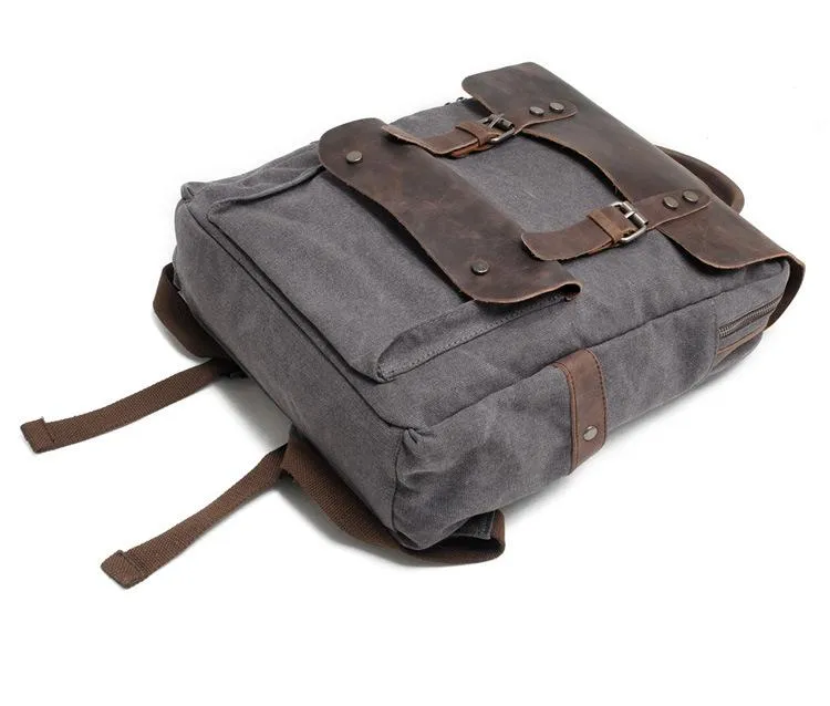 Cool Canvas Leather Mens 15'' College Gray Computer Backpack Travel Backpack for Men