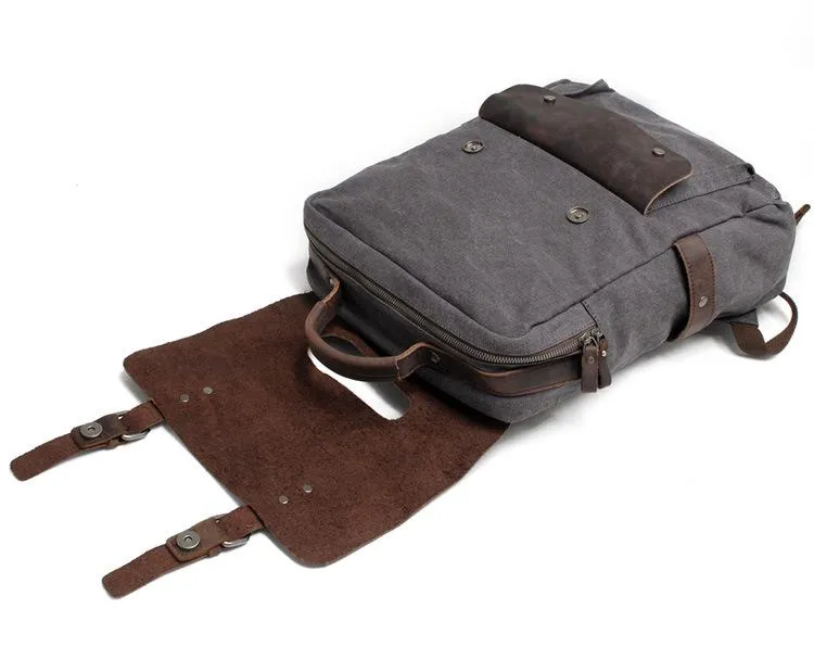 Cool Canvas Leather Mens 15'' College Gray Computer Backpack Travel Backpack for Men