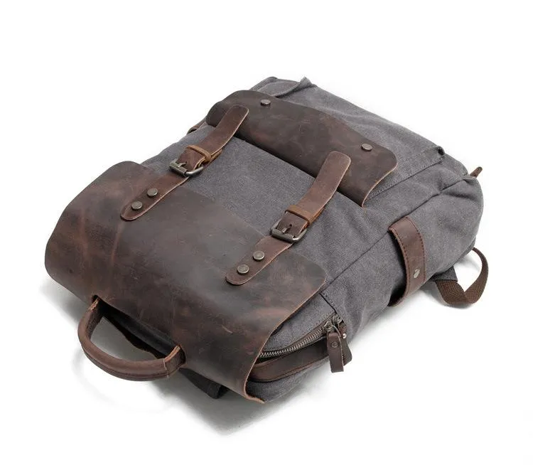 Cool Canvas Leather Mens 15'' College Gray Computer Backpack Travel Backpack for Men
