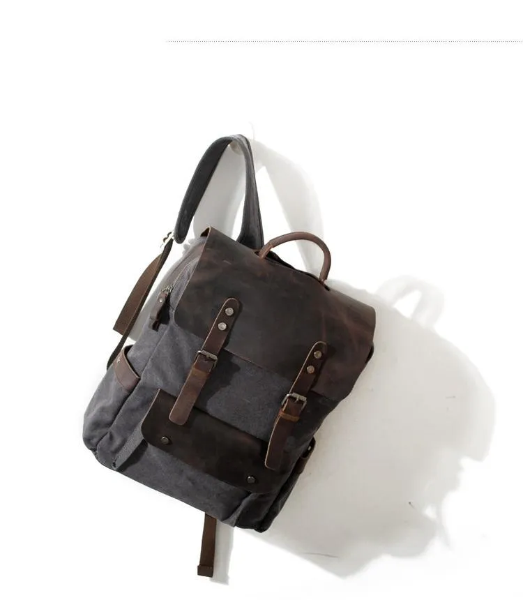 Cool Canvas Leather Mens 15'' College Gray Computer Backpack Travel Backpack for Men