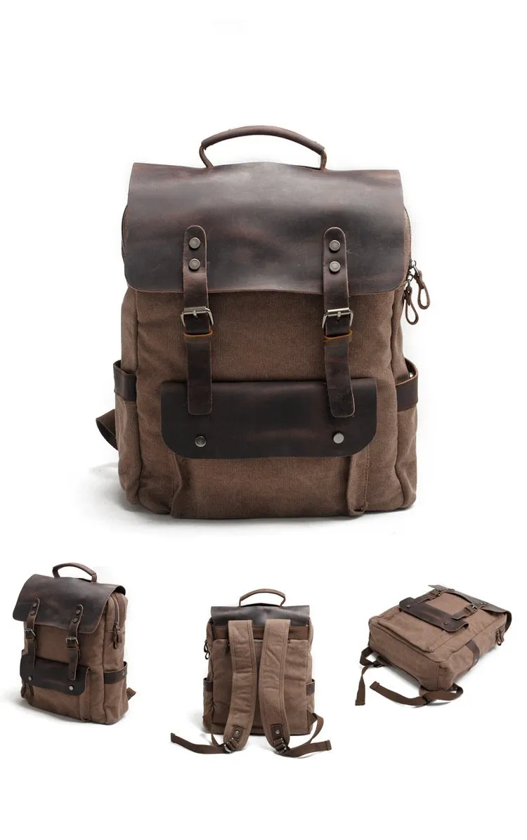 Cool Canvas Leather Mens 15'' College Gray Computer Backpack Travel Backpack for Men