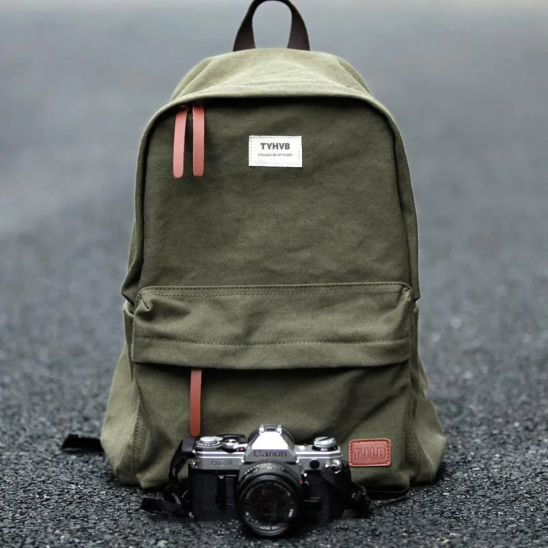 Cool Canvas Mens 15'' Green Computer Backpack Khaki Travel Backpack School Backpack for Men