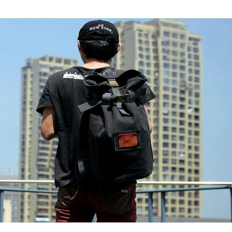 Cool Canvas Mens Khaki Barrel Travel Backpack Computer Backpack Hiking Backpack for Men