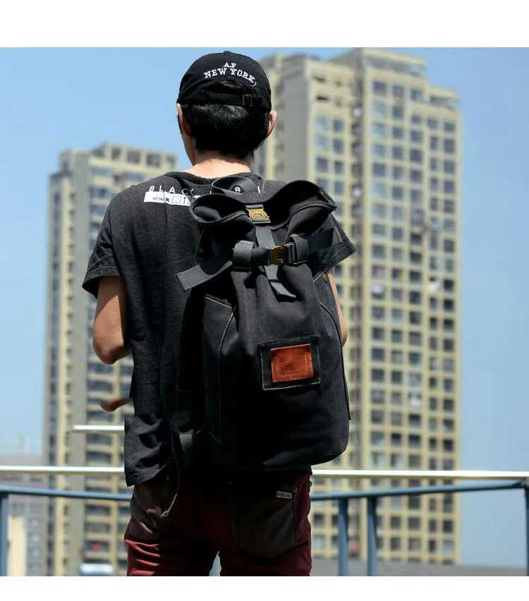 Cool Canvas Mens Khaki Barrel Travel Backpack Computer Backpack Hiking Backpack for Men