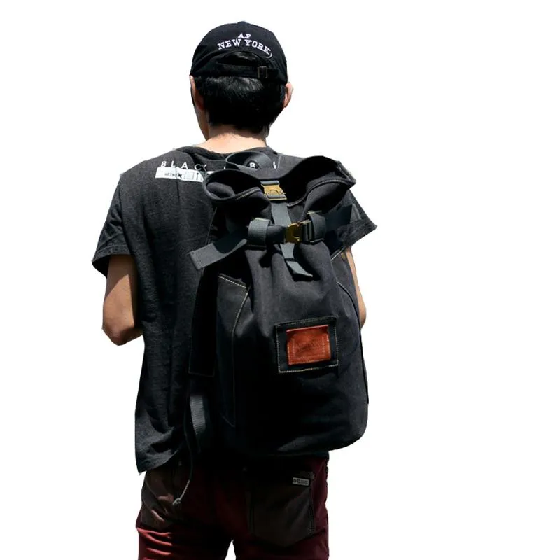 Cool Canvas Mens Khaki Barrel Travel Backpack Computer Backpack Hiking Backpack for Men