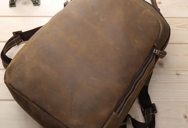 Cool Coffee Leather Mens Backpack Large Vintage Large Travel Backpack for Men