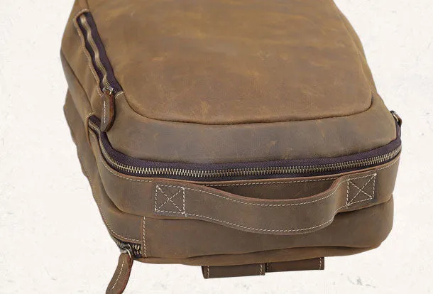 Cool Coffee Leather Mens Backpack Large Vintage Large Travel Backpack for Men