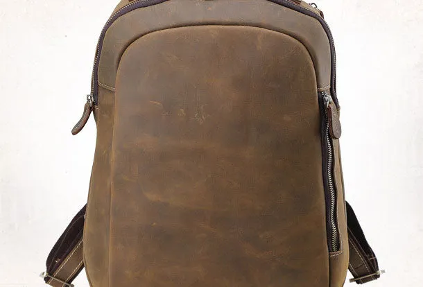 Cool Coffee Leather Mens Backpack Large Vintage Large Travel Backpack for Men