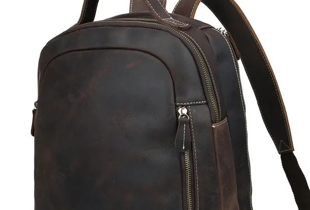 Cool Coffee Leather Mens Backpack Large Vintage Large Travel Backpack for Men