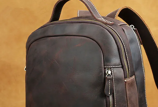 Cool Coffee Leather Mens Backpack Large Vintage Large Travel Backpack for Men