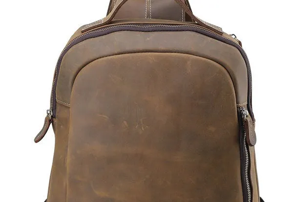 Cool Coffee Leather Mens Backpack Large Vintage Large Travel Backpack for Men