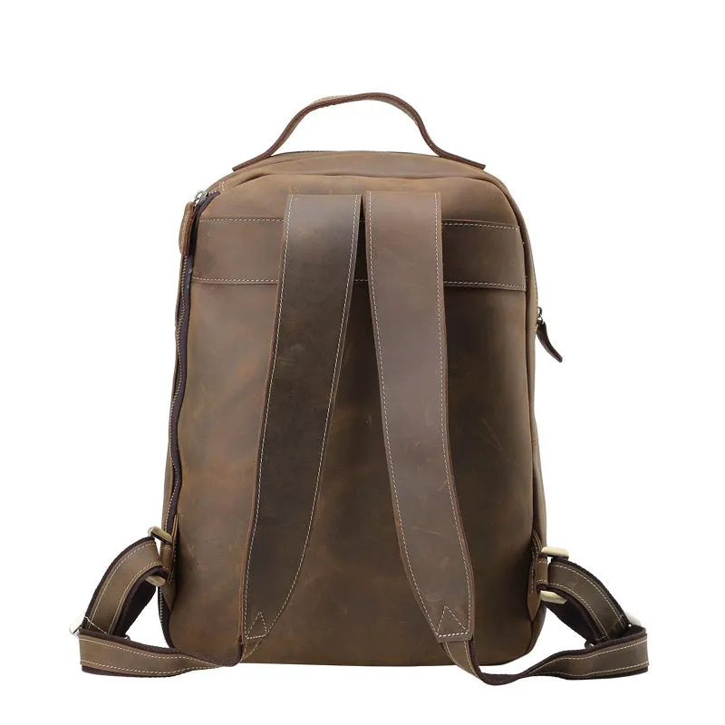 Cool Coffee Leather Mens Backpack Large Vintage Large Travel Backpack for Men