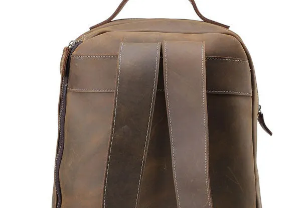 Cool Coffee Leather Mens Backpack Large Vintage Large Travel Backpack for Men