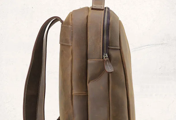 Cool Coffee Leather Mens Backpack Large Vintage Large Travel Backpack for Men