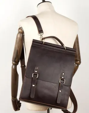 Cool Coffee Mens Leather 13inch Computer Backpack Fashion School Backpacks Satchel Backpack for men