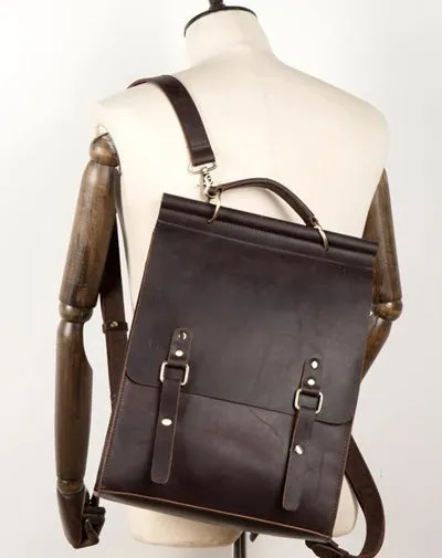 Cool Coffee Mens Leather 13inch Computer Backpack Fashion School Backpacks Satchel Backpack for men