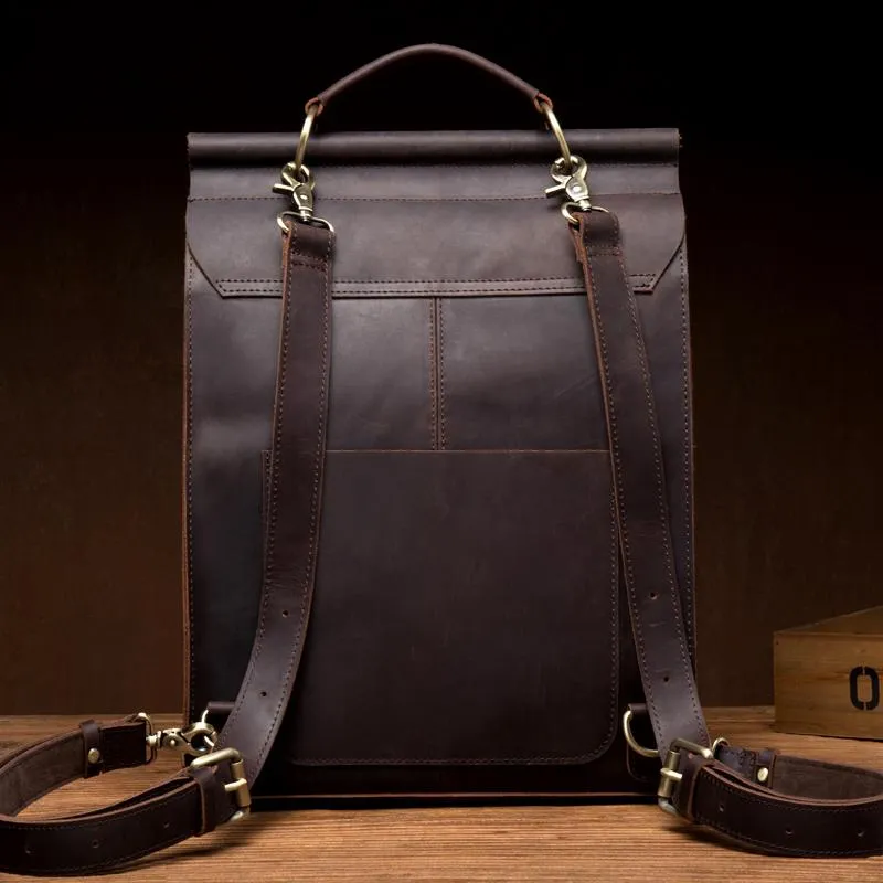 Cool Coffee Mens Leather 13inch Computer Backpack Fashion School Backpacks Satchel Backpack for men