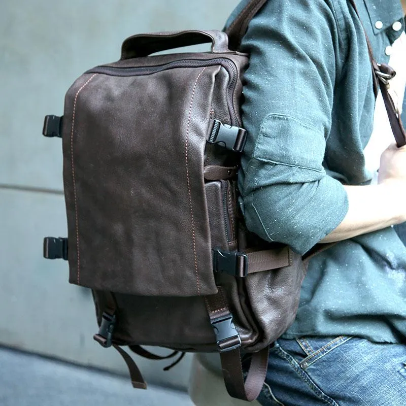 Cool Coffee Mens Leather Backpack Travel Backpacks Laptop Backpack for men