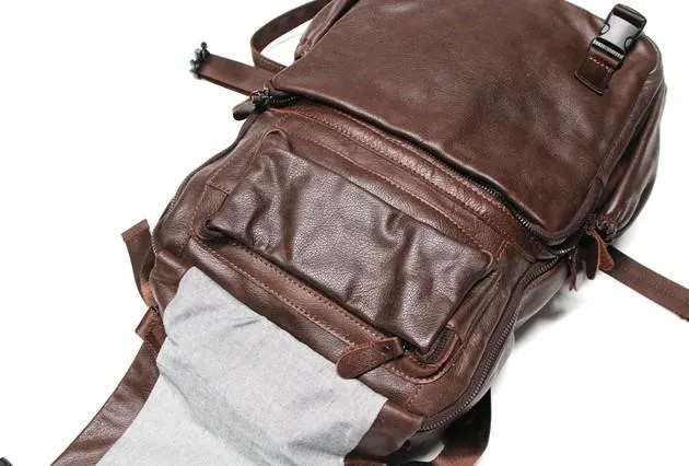 Cool Coffee Mens Leather Backpack Travel Backpacks Laptop Backpack for men