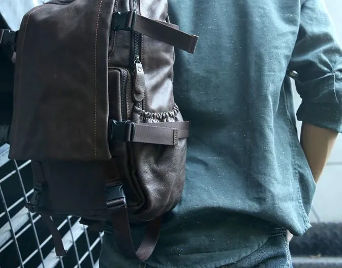 Cool Coffee Mens Leather Backpack Travel Backpacks Laptop Backpack for men