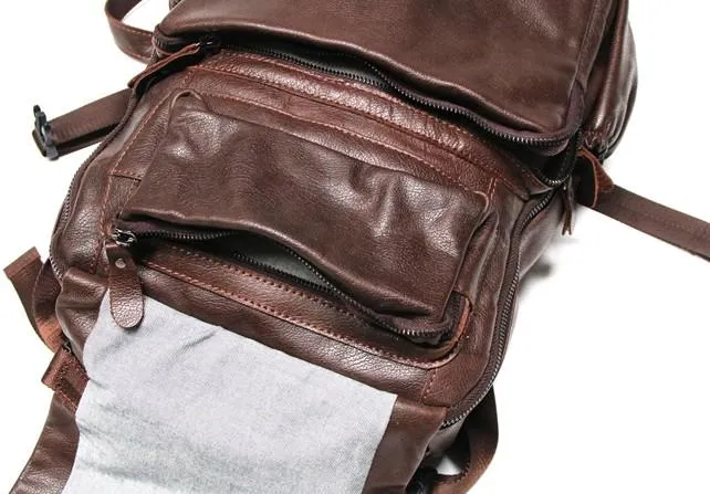 Cool Coffee Mens Leather Backpack Travel Backpacks Laptop Backpack for men