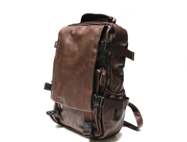 Cool Coffee Mens Leather Backpack Travel Backpacks Laptop Backpack for men