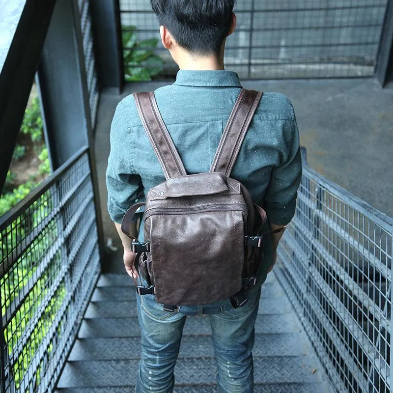 Cool Coffee Mens Leather Backpack Travel Backpacks Laptop Backpack for men
